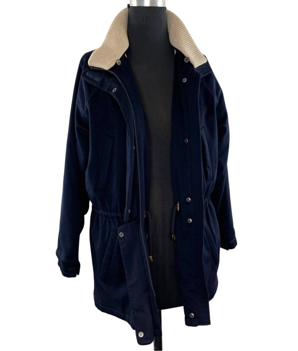 LORO PIANA Women's Icer Navy Blue Jacket Cashmere Coat Storm Quilt Zip Snap 44 8